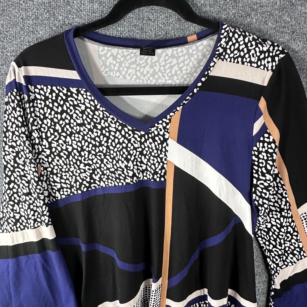 Lildy Printed Handkerchief Hem V-Neck 3/4 Sleeve Black Blue‎ XL Tunic Artsy Boho
